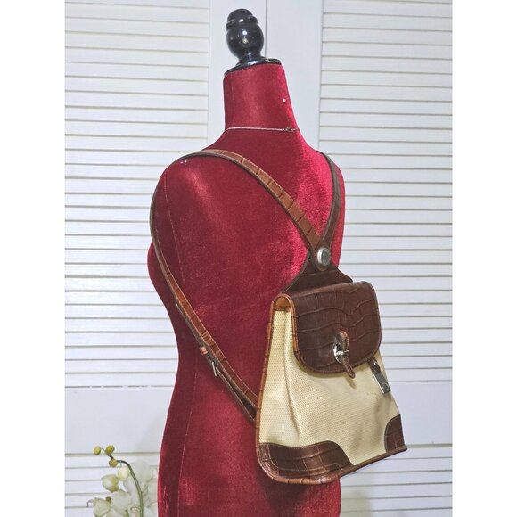 Vintage Dooney & Bourke Women's Brown Croc Embossed Leather Backpack Sz M 2560 - Picture 12 of 16